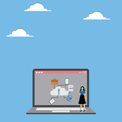 Businesswoman showing the uploading cloud data