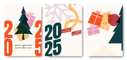 New Year And Christmas Poster Set.
