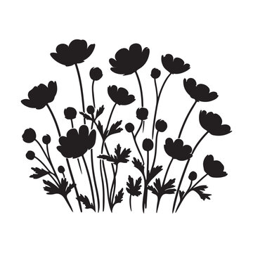 black flowers silhouette on white background clip art preview