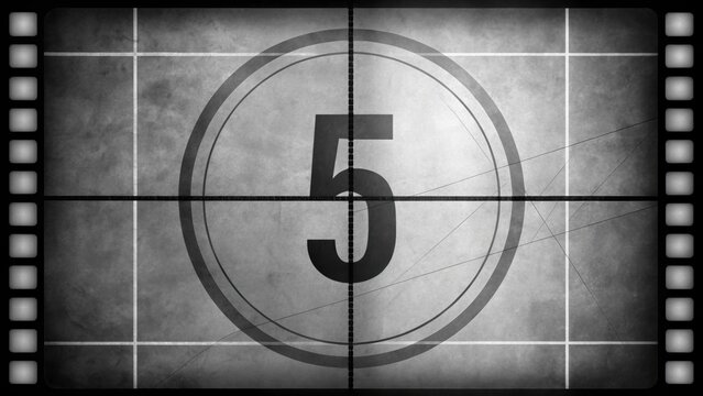 Monochrome vintage film countdown leader in rendering, film, countdown