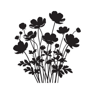 black anemone flowers silhouette on white clip art preview