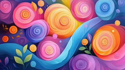 Fototapeta premium A vibrant abstract artwork featuring swirling floral patterns and flowing colors.