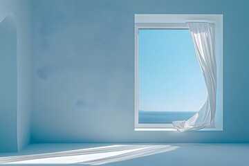 Serene Blue Room with a View of the Ocean