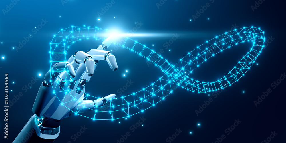 Leinwandbilder future ai artificial intelligence pointing at infinity symbol connection unlimited internet data usa