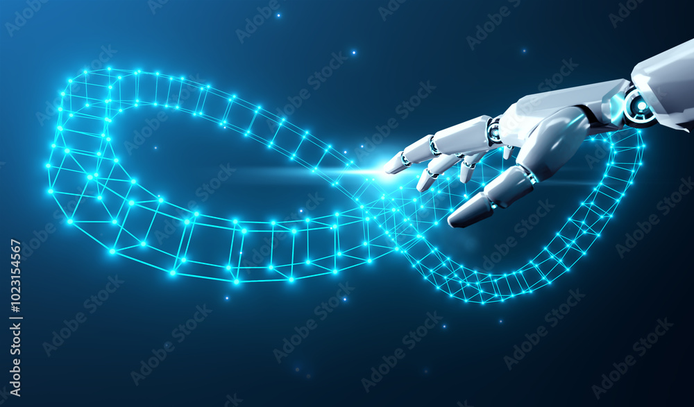 Leinwandbilder future ai artificial intelligence pointing at infinity symbol connection unlimited internet data usa