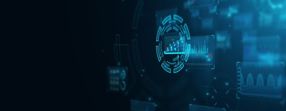 Internet cyberspace internet data collection analytical computer ai artificial intelligence calculation, blue background banner copyspace.