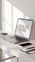 Minimalistic Workspace Photo Emphasizing Remote Work – Sleek, Organized, and Distraction-Free Setup Generative AI