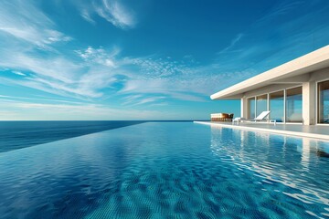 Fototapeta premium Stunning Infinity Pool Overlooking the Ocean with a Modern Villa
