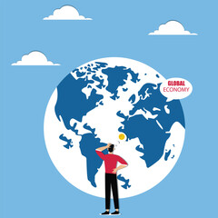 Businessman thinking about global currency