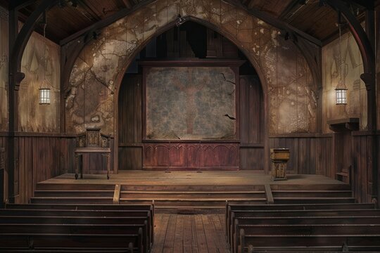 Empty church stage architecture building altar.