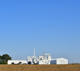 Barns and Grain Bins in Farm Field