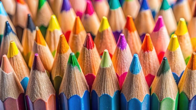 Close up of colorful pencils with sharpened tips, pencils, close up, colorful, sharpened, tips, art supplies