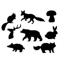 Forest animals silhouettes collection.