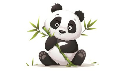 Cute Cartoon Panda Holding Bamboo Shoot Symbolizing Nature and Peace