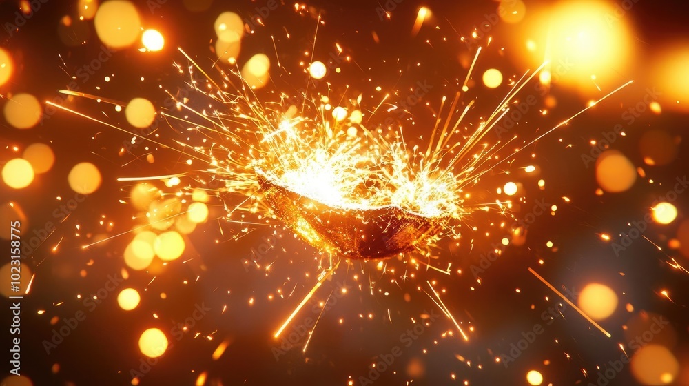 Poster a mesmerizing explosion of sparks and light, creating a vibrant and enchanting atmosphere filled wit