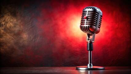 Vintage microphone on red background, creating a moody and dramatic atmosphere perfect for music and entertainment