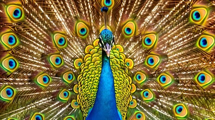 Obraz premium Vibrant Peacock Feathers in Breathtaking Full Fan Display Capturing Nature s Elegant Design