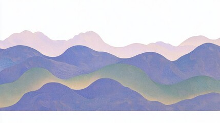 Abstract landscape featuring layered, wavy hills in soft colors.