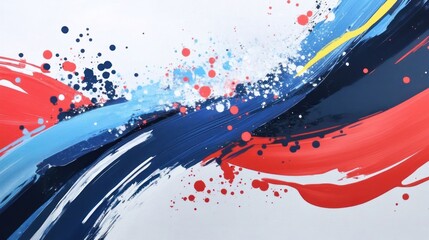 Abstract painting with dynamic brush strokes and splashes in vibrant colors.