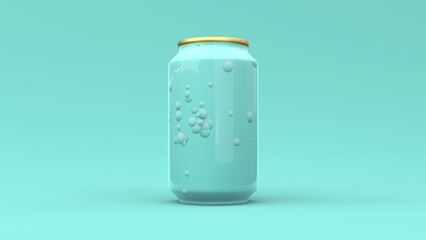 Aluminum glossy can on mint background. Modern cover design.  3d illustration.