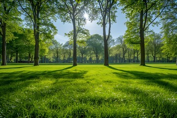 Obraz premium Serene Park Landscape with Lush Green Grass and Towering Trees