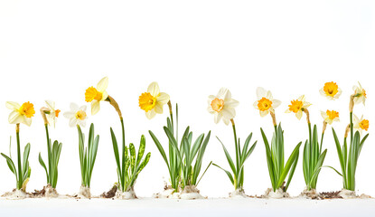 Fototapeta premium a row of daffodils growing out of the ground