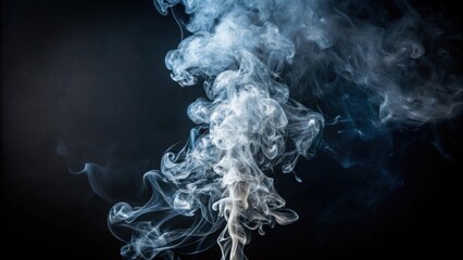 Wispy tower of smoke on left side of dark background, smoke, tower, wispy, dark, background, grey, abstract, art, artistic