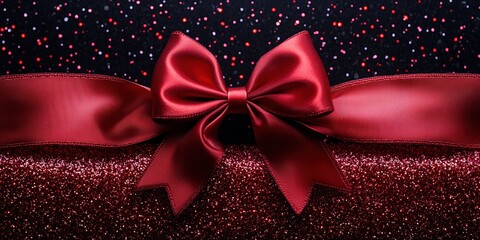 Elegant red bow on glittering background for celebration