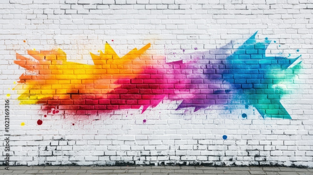 Fototapete a captivating title graffiti design on a white brick wall, featuring a colorful burst of creativity 