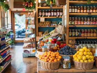 Obraz premium Organic Health Food Store, vibrant colors, fresh ingredients, cozy setting, photography