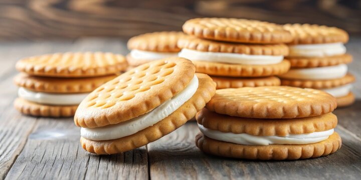 Delicious sandwich biscuits with creamy filling and glaze, cookies, sandwich, biscuits, cream, glaze, dessert, sweet