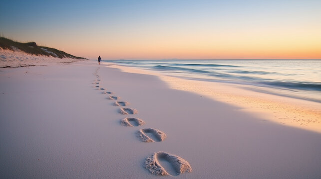 Footprints in beach sand from man walking - Powered by Adobe