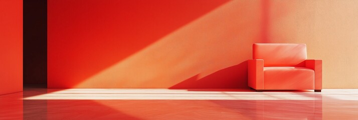 An orange armchair positioned in a minimalist room filled with sunlight, exemplifying modern interior design elegance.