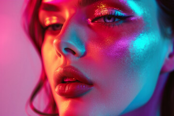 Woman portrait with blue lights visual effects   