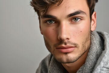 Fototapeta premium Young European male in casual clothes looking calm and relaxed.