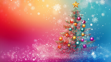 
Festively colorful christmas tree greeting card with bright decorations