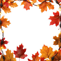 Obraz premium A vibrant autumn border made of colorful leaves, framing a blank space, ideal for seasonal invitations or decorative designs.