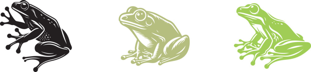 Frog Silhouette set Isolated on White - Perfect for Mascots and Branding.