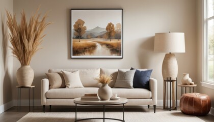 Modern Cozy Living Room with Neutral Tones and Earthy Accents