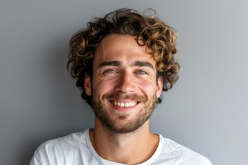 Fototapeta premium Young handsome man over isolated background with a happy and cool smile on face. Lucky person.