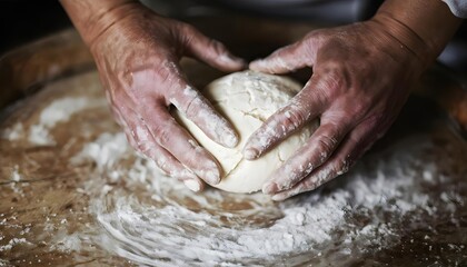 Hands Forming Dough with Flour, Rustic Kitchen Setting, Perfect for Artisan Baking Themes