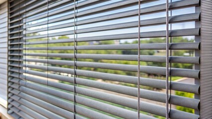 Close-up view of gray fabric blinds on a window, gray, fabric, blinds, window, close-up, interior design