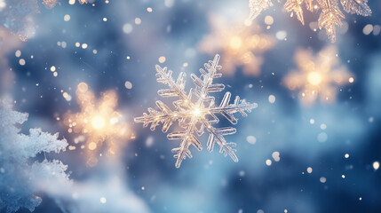 Fototapeta premium Enchanting swirls of illuminated snowflakes in a tranquil winter landscape