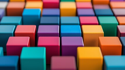 Colorful cubes in various shapes, textured surface, bright color arrangement.