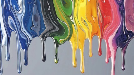 Naklejka premium A vibrant display of dripping paint in various colors, showcasing artistic expression.
