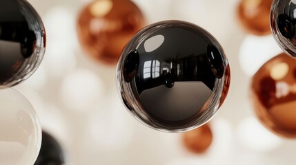 Abstract composition of glossy spheres in varying colors and reflections.