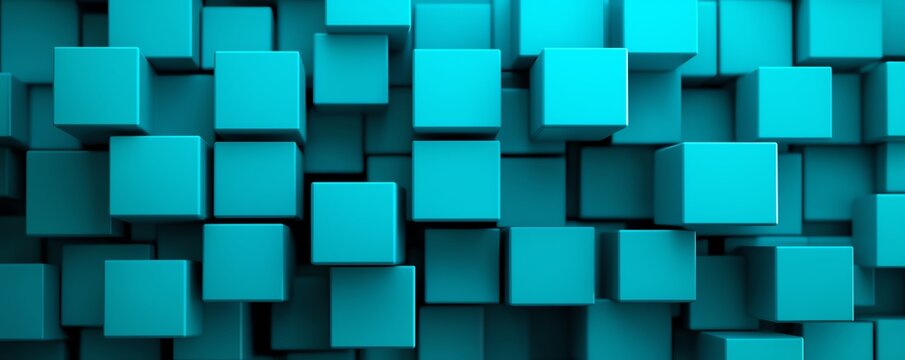 Abstract turquoise cube pattern with depth and shadows, suitable for backgrounds.