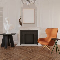 modern classic home office interior background with desk and chair. poster mockup. 3d rendering