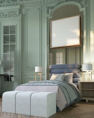 modern classic kids bedroom interior background . poster mockup. 3d rendering