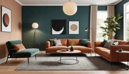 Modern Living Room Interior Design with Green and Earthy Tones